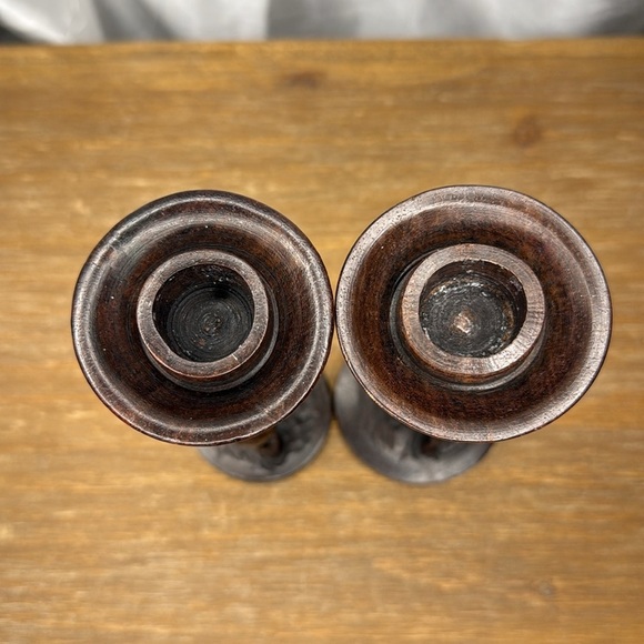 Vintage Art Deco Wooden Giraffe 6” Candle Holder Hand Carved Dark Wood Set of 2 - Picture 5 of 10